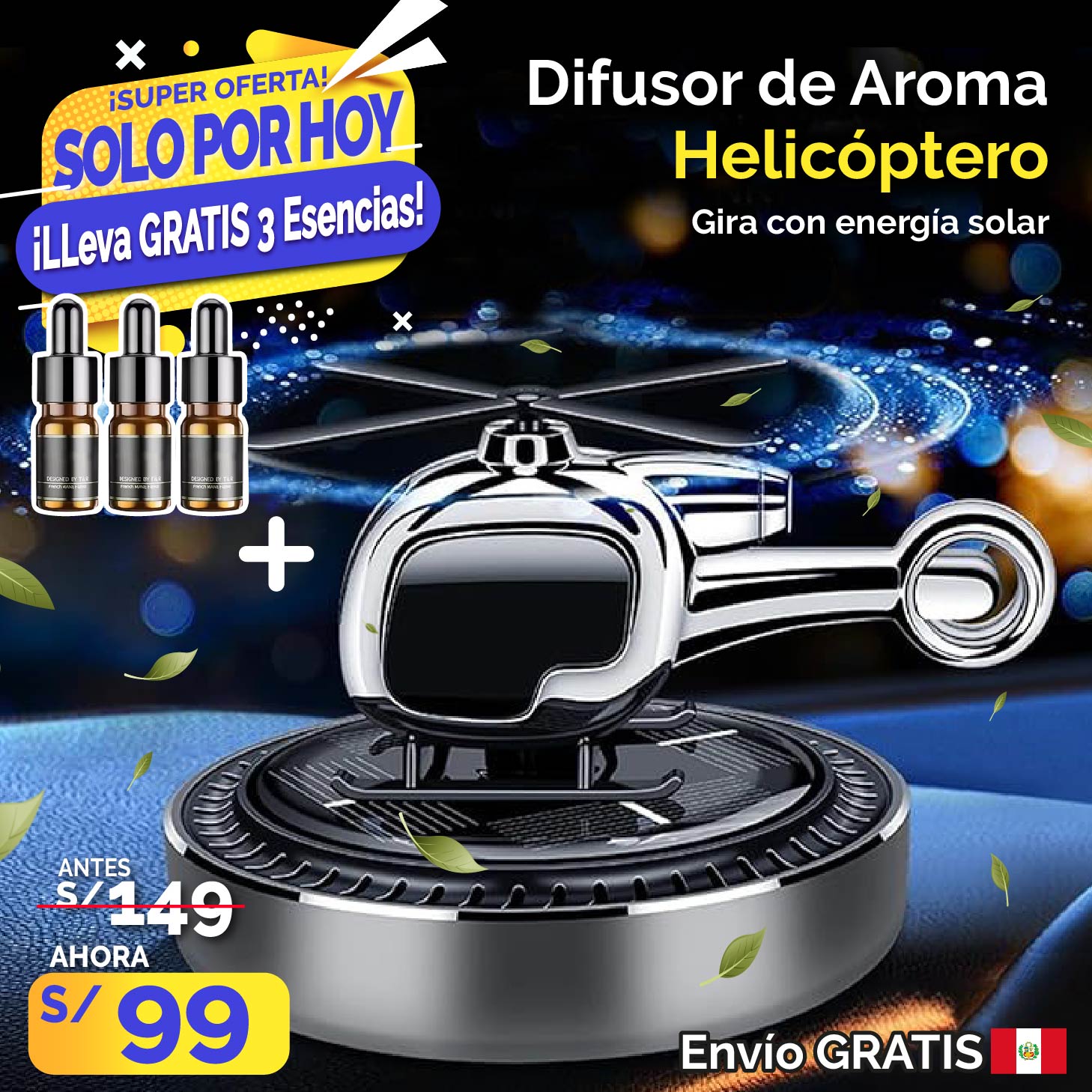 Difusor de Aroma Helicóptero + 3 Esencias