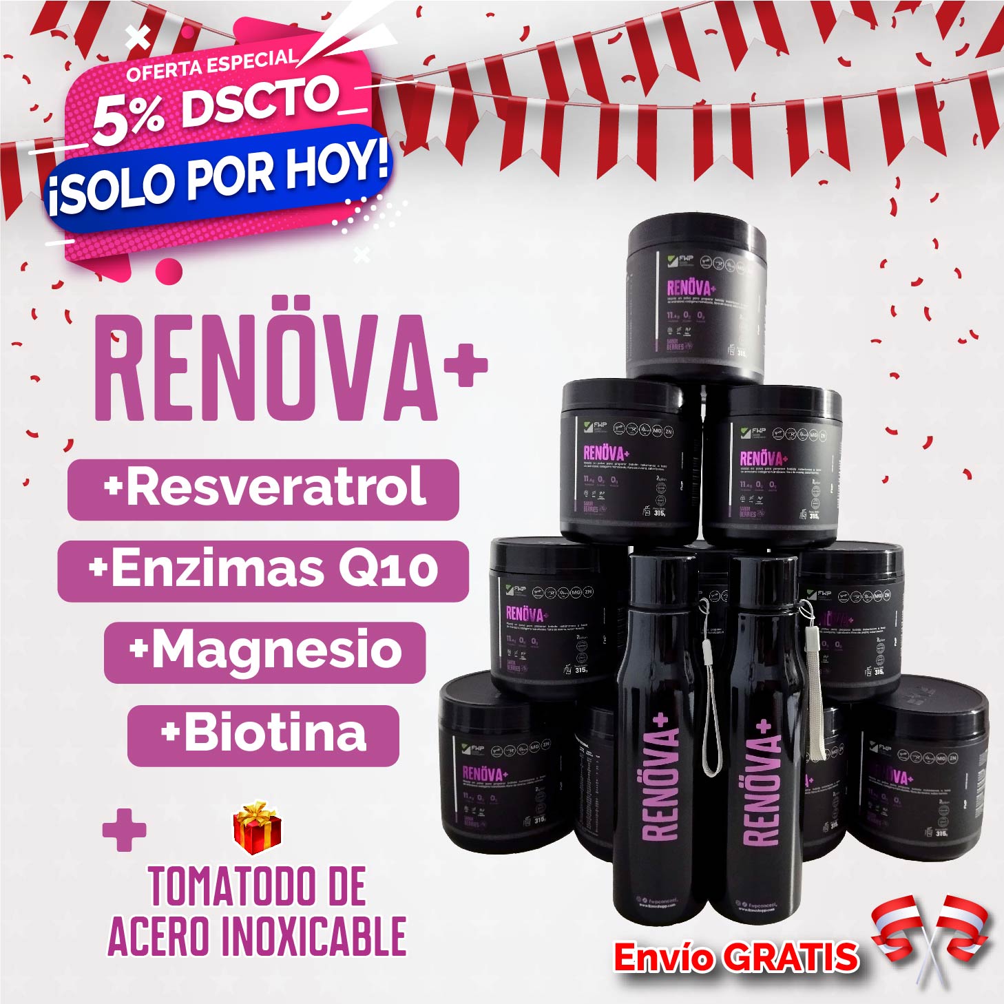 Colágeno Renova+ incluye Tomatodo de acero inoxidable